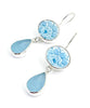 Aqua & White Flower Vintage Pottery &  Light Aqua Sea Glass Double Drop Earrings