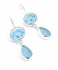 Aqua & White Flower Vintage Pottery &  Light Aqua Sea Glass Double Drop Earrings