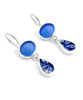 Blue Sea Glass with Blue & White Vintage Pottery Double Drop Earrings