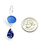 Blue Sea Glass with Blue & White Vintage Pottery Double Drop Earrings