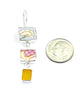 Yellow Flower & Pink Pattern Vintage Pottery with Amber Sea Glass Triple Drop Earrings