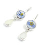 Yellow Flower with Blue Stripes Vintage Pottery & White Sea Glass Double Drop Earrings