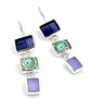Shades of Purple Stained Glass with Green & Purple Vintage Pottery Triple Drop Earrings