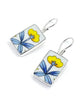 Modern Blue & Yellow Flower Vintage Pottery Rectangle Single Drop Earrings