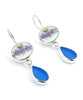 Blue & Purple Floral Vintage Pottery with Blue Sea Glass Double Drop Earrings