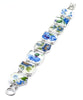 Various Blue Flowers Vintage Pottery Double Link Rectangle Bracelet - 7 3/4