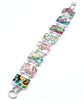 Bold Asian Floral Vintage Pottery Double Link Rectangle Bracelet - 7 1/2