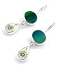 Green Stained Glass with Simple Flower Vintage Pottery Double Drop Earrings