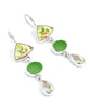 Yellow Flower & Pink Rose Vintage Pottery with Green Sea Glass Triple Drop Earrings