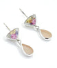 Flower Cluster Vintage Pottery with Pink Sea Glass Double Drop Earrings