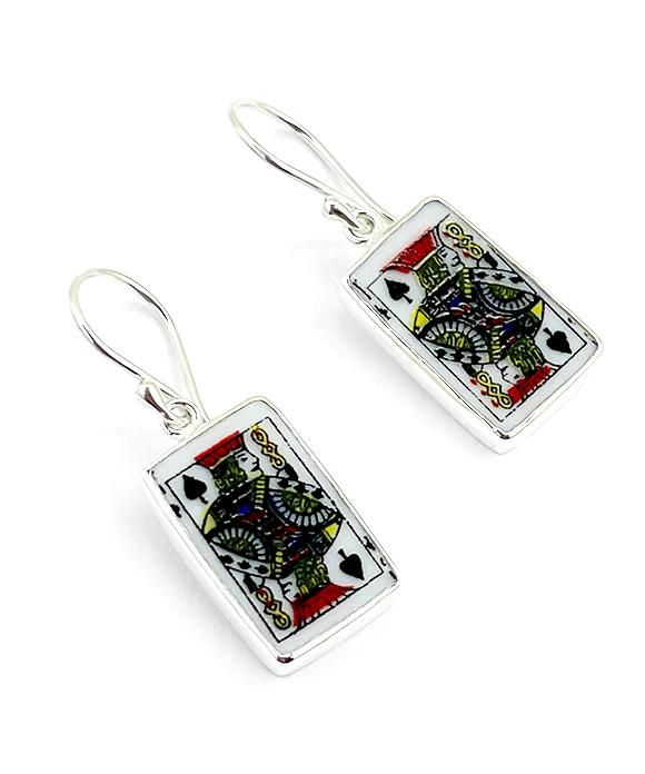 Jack of Spades Vintage Pottery Single Drop Earrings