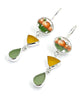 Orange Bowl Vintage Pottery with Amber & Sage Green Sea Glass Triple Drop Earrings