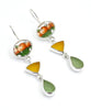 Orange Bowl Vintage Pottery with Amber & Sage Green Sea Glass Triple Drop Earrings