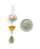 Orange Bowl Vintage Pottery with Amber & Sage Green Sea Glass Triple Drop Earrings
