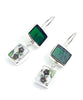 Dark Green Stained Glass with Simple Purple Flower Vintage Pottery Double Drop Earrings