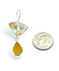 Yellow Flower Cluster Vintage Pottery with Amber Sea Glass Double Drop Earrings