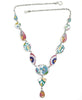 Pink and Aqua Floral Vintage Pottery 13 Piece Y-Necklace