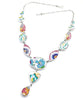 Pink and Aqua Floral Vintage Pottery 13 Piece Y-Necklace
