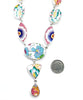Pink and Aqua Floral Vintage Pottery 13 Piece Y-Necklace