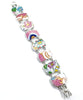 Bold Pink Floral Vintage Pottery Double Link Rectangle Bracelet - 8 1/2