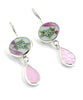 Blue & Yellow Flower Vintage Pottery with Pink Stained Glass Double Drop Earrings