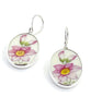 Big Pink & Yellow Flower Vintage Pottery Oval Single Drop Earrings