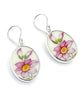 Big Pink & Yellow Flower Vintage Pottery Oval Single Drop Earrings