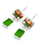 Orange Bowl Rectangle Vintage Pottery with Green Sea Glass Double Drop Earrings