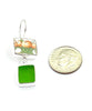 Orange Bowl Rectangle Vintage Pottery with Green Sea Glass Double Drop Earrings