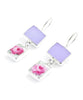 Light Purple Stained Glass with Pink Roses Vintage Pottery Double Drop Earrings