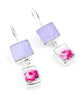 Light Purple Stained Glass with Pink Roses Vintage Pottery Double Drop Earrings