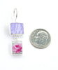 Light Purple Stained Glass with Pink Roses Vintage Pottery Double Drop Earrings