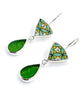 Green & Yellow Patterned Vintage Pottery with Green Stained Glass Double Drop Earrings