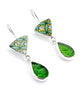Green & Yellow Patterned Vintage Pottery with Green Stained Glass Double Drop Earrings