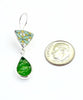 Green & Yellow Patterned Vintage Pottery with Green Stained Glass Double Drop Earrings