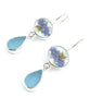 Delicate Blue Floral Vintage Pottery with Light Blue Sea Glass Double Drop Earrings