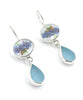 Delicate Blue Floral Vintage Pottery with Light Blue Sea Glass Double Drop Earrings