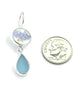 Delicate Blue Floral Vintage Pottery with Light Blue Sea Glass Double Drop Earrings