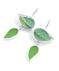 Green Leaf Vintage Pottery with Green Sea Glass Leaves Double Drop Earrings