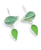 Green Leaf Vintage Pottery with Green Sea Glass Leaves Double Drop Earrings