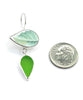 Green Leaf Vintage Pottery with Green Sea Glass Leaves Double Drop Earrings