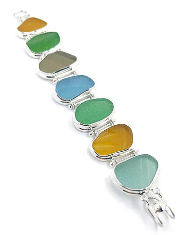 Light Earth Tone Textured Sea Glass Barbell Cuff Bracelet