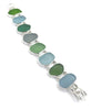 Green, Olive, Grey & Soft Aqua Sea Glass Double Link Bracelet - 7
