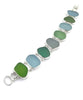 Green, Olive, Grey & Soft Aqua Sea Glass Double Link Bracelet - 7