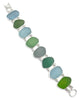 Green, Olive, Grey & Soft Aqua Sea Glass Double Link Bracelet - 7
