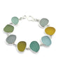 Light Olive, Amber, Grey & Aqua Sea Glass Bracelet - 7 1/2