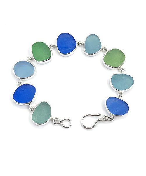 Blue, Green & Aqua Sea Glass Bracelet - 8