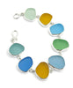 Aqua, Amber, Green and Blue Sea Glass Bracelet - 7 3/4