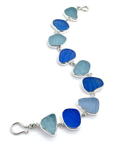 Blue & Aqua Textured Sea Glass Bracelet - 8
