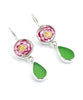 Pink & Yellow Flower Vintage Pottery with Green Sea Glass Double Drop Earrings